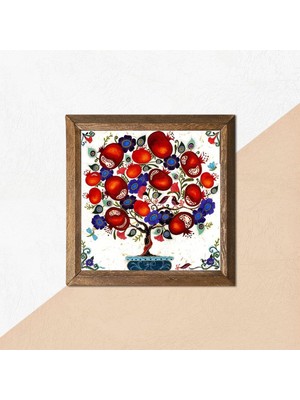 Nar Ağacı Taş Duvar Tablosu Ahşap Çerçeveli Duvar Dekoru Wall Art 25X25CM W1-03