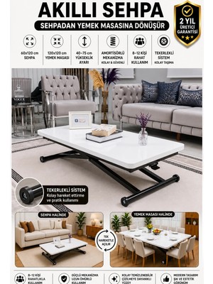 Sehpam Akıllı Home Üst Tabla Mdf Beyaz Oval Köşe Alt Ayak Siyah