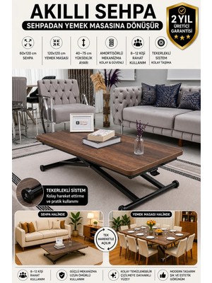 Sehpam Akıllı Home Üst Tabla Mdf Barok Ceviz  Oval Köşe Alt Ayak Siyah