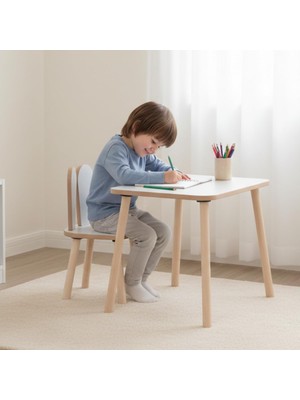 Montessori Çocuk Masası 1 Masa & 1 Beyaz Bunny Sandalye