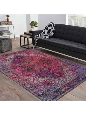 Ozrin Desenli Kadife Pamuk Tabanlı Yıkanabilen Kaydırmaz Antibakteriyel Salon Halısı 100X150