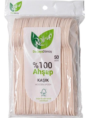 Roll-Up Doğaya Dönüş Ekolojij DOĞAL%100 Ahşap Kaşık - Kalınlık : 1.8 mm - 16 Cm. - 50'li P