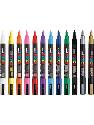 Uni Posca Markör Kalem 3m Set 0.9-1.3 mm Keçe Uçlu (12'li Set)