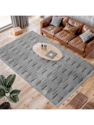Aden Kaymaz Taban Halı, Aden Sierra 3, Makinada Yıkanabilir Şönil Dokuma Halı (Gri - 160 x 230C