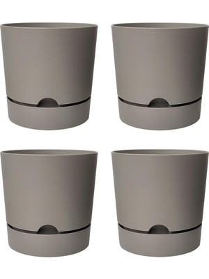Toxa Begonya Saksı Tabaklı Drenajlı Mat Plastik Çiçek Saksısı (4 Adet, 9 Litre, 25CM, Bej)