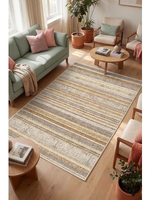 Alexis Kadife Kilim Desen Kaymaz Pamuk Tabanlı Yıkanabilir Antibakteriyel Salon Halısı 200X300