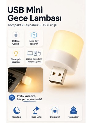 Neo Vista Mini USB LED Günışığı Gece Lambası Renk: Gün Işığı Taşınabilir Ortam Işığı
