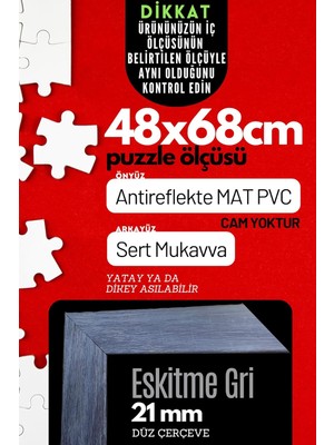 21LIK Puzzle Poster Resim Çerçevesi Pvcli Postersiz Resimsiz Çerçeve (Eskitme Gri, 48X68)