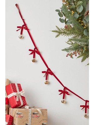 Beige & Stone Yılbaşı Kadife Kurdele Gold Zilli Zincir Noel Çam Ağaç Süsü