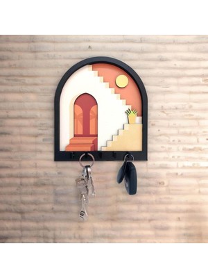 Caju Art & Decoration Turuncu Soyut Merdiven Tasarım 3D Katmanlı Duvar Askısı Anahtarlık