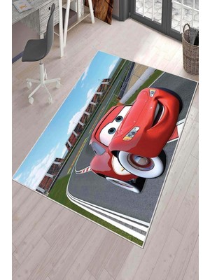 Viva Home Kaymaz Taban Makinede Yıkanabilir Arabalar Şimşek Mcqueen Çocuk Halısı KD050, Mavi,