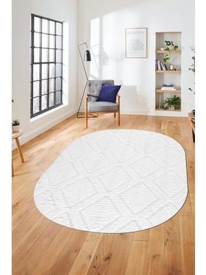 Evdeya Baskılı Kaymaz Taban Yıkanabilir Kilim Desen Oval Yolluk Mutfak Salon Halısı O-Sade-02,