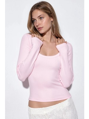 Hiccup Kadınlar Busem Kadın Fitilli Uzun Kollu Kısa Üst Allık Pembe