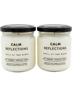Calm Reflections Çiftli Soya Mum Seti – El Yapımı Kokulu Doğal Mumlar, Nane-Tarçın-Çikolata