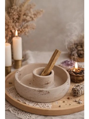 Beton Palo Santo Tütsülük – Dekoratif Tütsü Tabağı, Meditasyon & Ritüel Tütsü Standı
