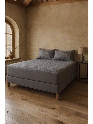 Yatak Alezi Pamuklu Kapitone Fitted Full Kenar Yatak Koruyucu Gri (160 x 200)