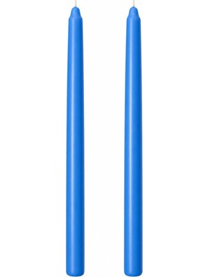 2'li Açık Mavi Metalik Şamdan Mum Seti 25 cm – Dekoratif Ince Şamdan Mum, Kokusuz Parafin Wax