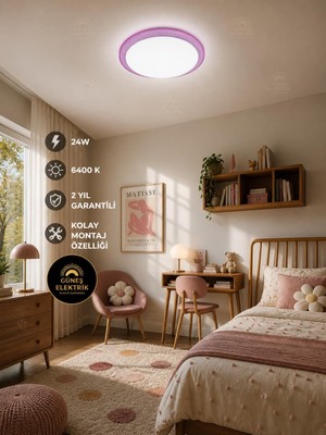 24 W Kristal Çerçeveli Tavan Armatürü, ESEMLIGHT,6400 K Beyaz Işık (Mor)
