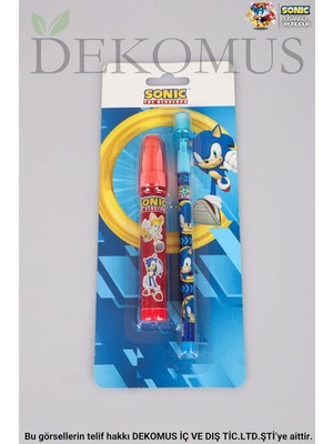 Sonic Dekomus Ile Lisanslı Sonic 2'li Kırtasiye Seti Silgili Geçmeli Kurşun Kalem ve Roket Silg