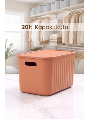 Kiremit Rengi Dolap Düzenleyici 20 Lt Kapaklı Saklama Kutusu Sepet Oyuncak Kutusu Organizer