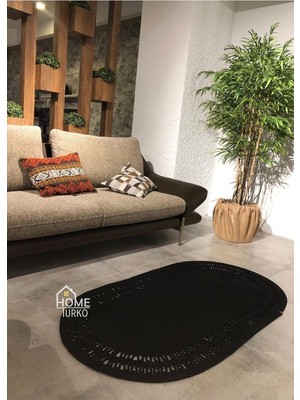 Home Turko Hasır, Kilim, Paspas, Jüt Yolluk, Siyah Desenli, Kolidor, Balkon, Mutfak, Halısı, Dek