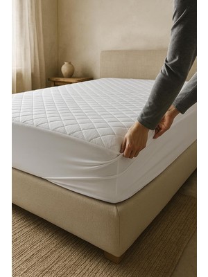 Yatak Alezi Pamuklu Kapitone Fitted Full Kenar Yatak Koruyucu Beyaz (90 x 190)