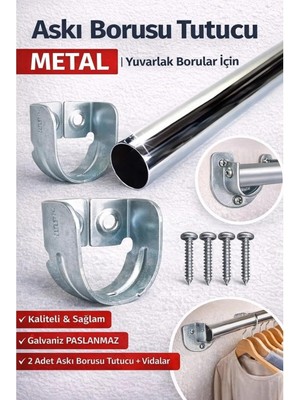 Krom Oval Boru Askı Flanşı Gardırop Dolap Içi Askılık Aparatı Mobilya Uyumlu 2 Adet Set