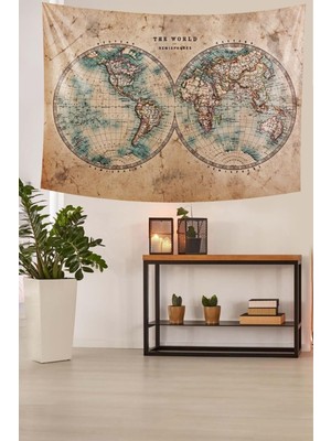 Pelangi Dünya Haritası Leke Tutmaz Kadife Dokulu Kumaş Duvar Örtüsü Duvar Halısı Tapestry Wl