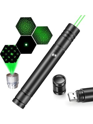 USB Öğretim El Feneri Taşınabilir Uzun Mesafe Yeşil Işıklı El Feneri Şarj Edilebilir Küç�