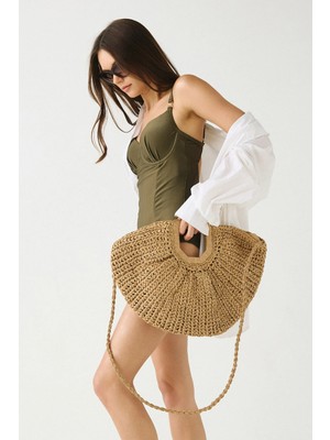 C&city Çift Askılı Hasır Çanta Y9229 Camel