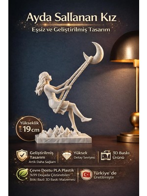 Sallanan Kız Biblosu - Dekoratif Hediye - Home Hediyelik - Ay'da Sallanan Kız Beyaz 14 x 19