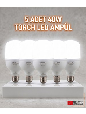Novo 5li Avantaj Seti 40W Mega Torch LED Ampul - Yüksek Lümen Ultra Parlak Beyaz Işık - E27 Duy Tasarruflu Ampul