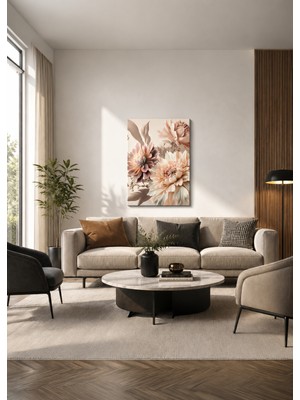 Zera Wall Mdf Tablo Pudra ve Bej Tonlarında Dekoratif Çiçekler – Modern Botanik Temalı Salon, Yatak Odası ve Ofis Duvar Dekorasyonu