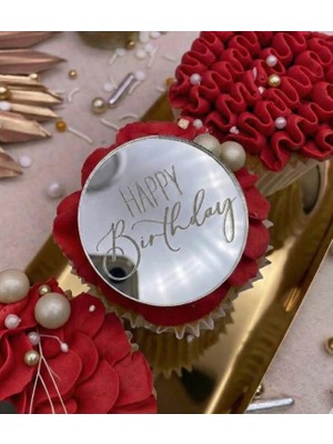 Ege Concept Life Cup Cake Boy Happy Birthday Pleksi Pasta Süsü Gümüş - 6x6 cm