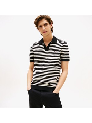 Tommy Hilfiger Knitted Textured Erkek Triko Siyah Polo Yaka T-Shirt