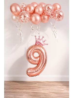 Rakam Folyo Balon Kral Tacı ve Konfetili Balon
