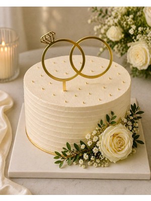 Ege Concept Life Yüzük Pleksi Pasta Süsü Gold Çubuklu - 12X8 cm + 4 cm Çubuk
