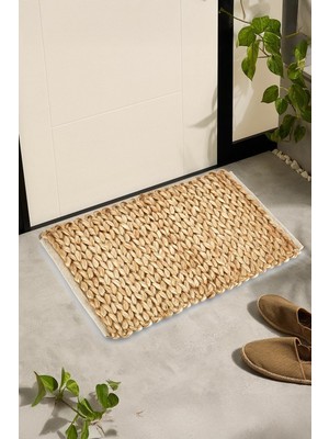 El Yapımı Örgü Jüt Hasır Lüx Kapı Önü Paspası 65 x 45 cm