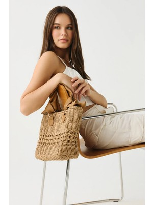 C&city Hasır Deri Saplı Çanta Y9219 Camel