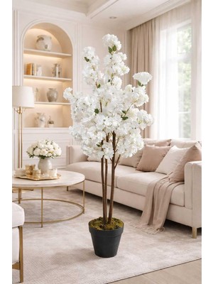 Bitkidunyam Yapay Sakura Ağacı 150 cm 3 Gövdeli Dekoratif Iç Mekan Saksı Bitkisi