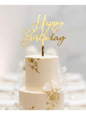 Ege Concept Life Kod 3 Happy Birthday Pleksi Pasta Süsü Gold  / 15X9 cm