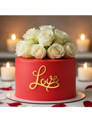 Ege Concept Life Love Çubuksuz Pleksi Pasta Süsü Gold - 7x6.5 cm