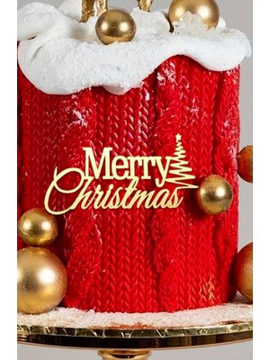 Ege Concept Life Merry Christmas Pleksi Pasta Süsü Gold Büyük Boy - 12X5 cm