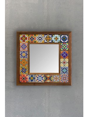 Oscar Stone Ahşap Çerçeveli Mozaik Doğaltaş Ayna 33 cm x 33 Cm-Mosaic Mirror
