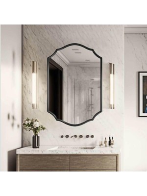 Asimetrik Duvar Aynası/çerçeveli Düzensiz Dekor Ayna/banyo Aynası Siyah 60 x 80