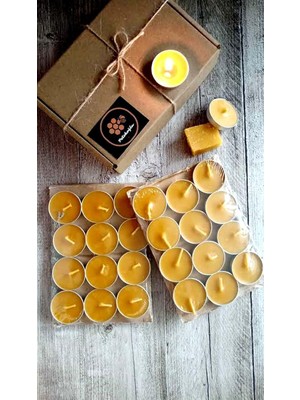 (24 Adet) Tealight Doğal Petek Balmumu Mum Ekonomik Boy (8gr) Beeswax Candle