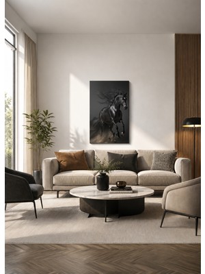 Zera Wall Mdf Tablo Koşan Siyah At Görseli – Güç ve Özgürlük Temalı Salon, Genç Odası ve Ofis Duvar Dekorasyonu