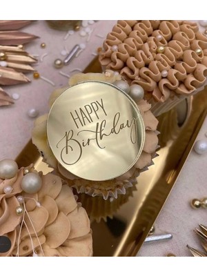 Ege Concept Life Cup Cake Boy Happy Birthday Pleksi Pasta Süsü Gold - 5x5 cm