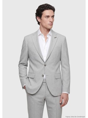 Ramsey Açık Gri Çizgili Modern Fit Yün Karışımlı Takım Elbise