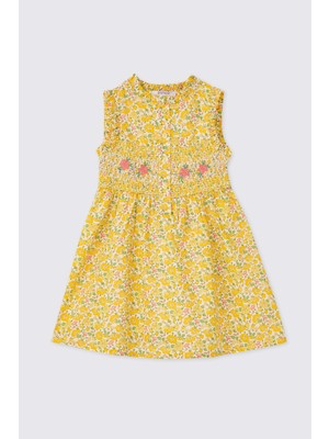Panço Liberty Kumaş Kız Bebek Desenli Sarı Elbise